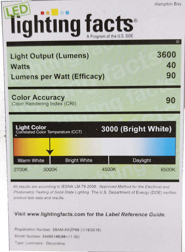 Hampton Bay 4 Ft Luxury Kitchen Light - Brushed Nickel Decorative Wraparound Ceiling Fixture with Selectable Color Temperature - 3000K, 4000K, 5000K