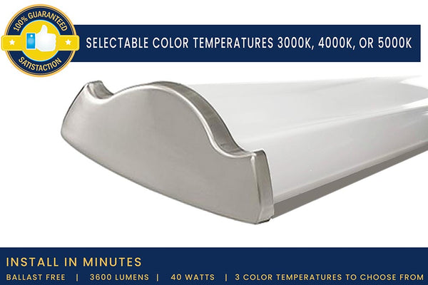 Hampton Bay 4 Ft Luxury Kitchen Light - Brushed Nickel Decorative Wraparound Ceiling Fixture with Selectable Color Temperature - 3000K, 4000K, 5000K