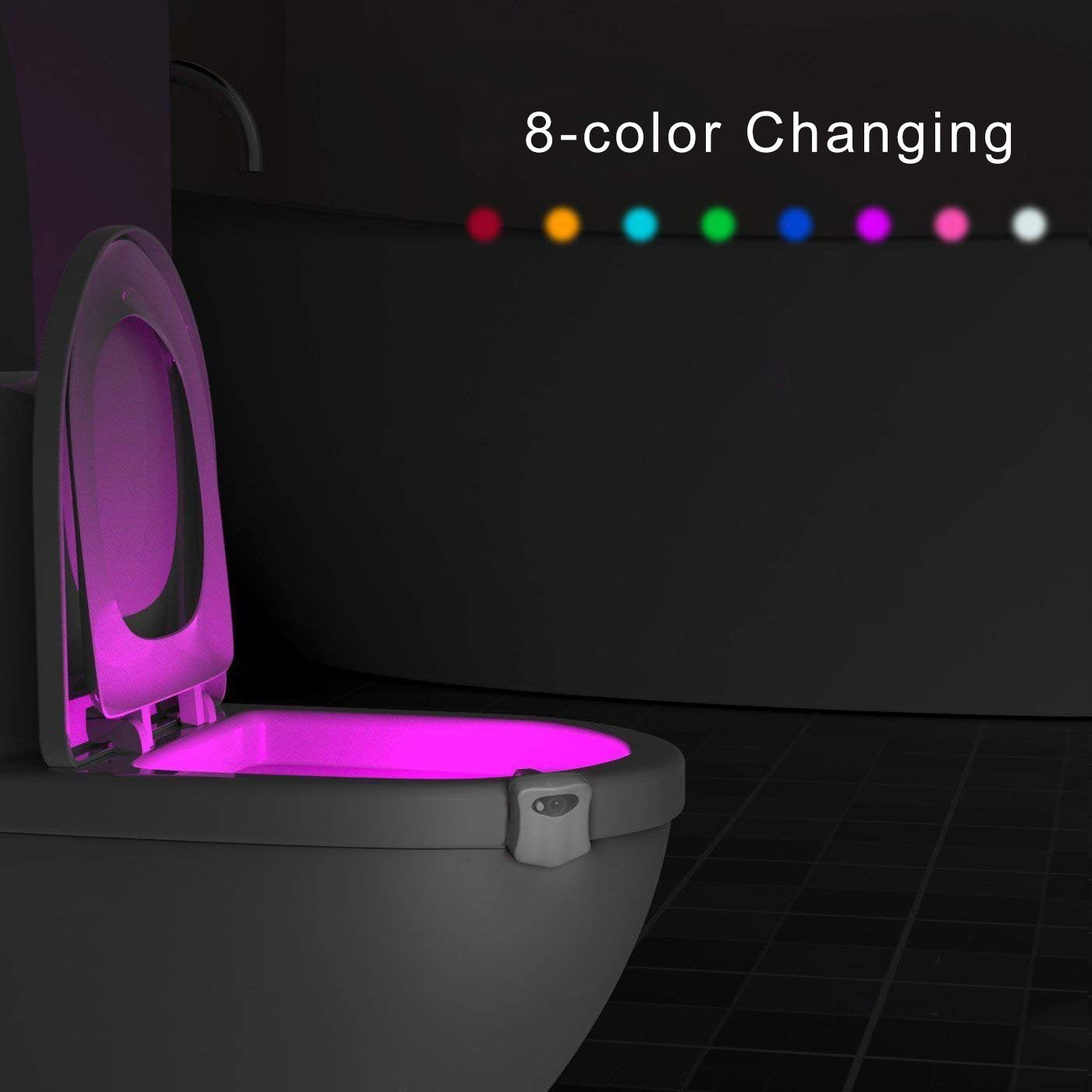 LED Toilet Bowl Light, Motion Sensor 8-Color Changing Waterproof Night