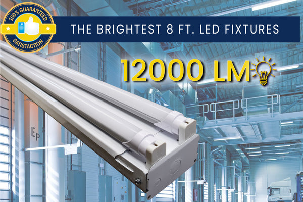 8 Ft. 88W White Flush Mount Commercial Hardwired Ceiling Fixture + (4) LED T8 Tubes