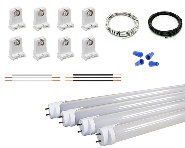 4 Light Fluorescent to LED Retrofit Conversion Kit +(4) LED Single-Ended T8 Tubes