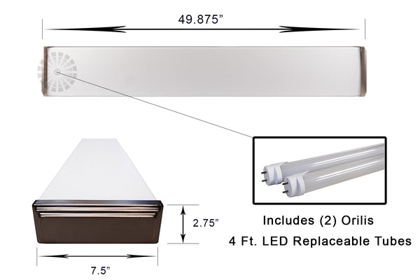 4 Ft. Premium Oil Rubbed Bronze Flush Mount Hardwired Wraparound LED Fixture + (2) LED T8 Tubes