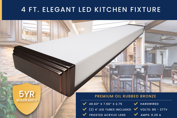 4 Ft. Premium Oil Rubbed Bronze Flush Mount Hardwired Wraparound LED Fixture + (2) LED T8 Tubes