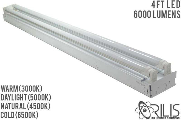 4 Ft. White Flush Mount Hardwired Ceiling Fixture + (2) LED T8 Tubes - ORILIS LED LIGHTING SOLUTIONS