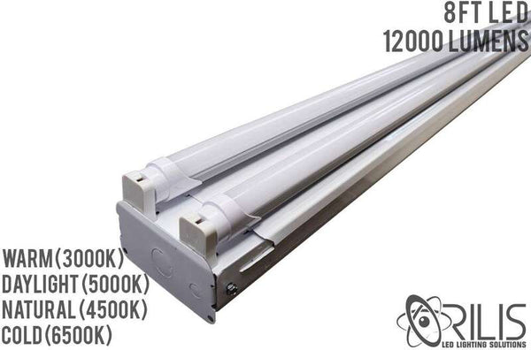8 Ft. 88W White Flush Mount Commercial Hardwired Ceiling Fixture + (4) LED T8 Tubes