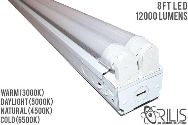 8 Ft. 88W White Flush Mount Tandem Hardwired Ceiling Fixture + (4) LED T8 Tubes