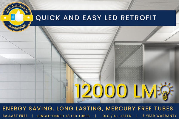 4 Light Fluorescent to LED Retrofit Conversion Kit +(4) LED Single-Ended T8 Tubes