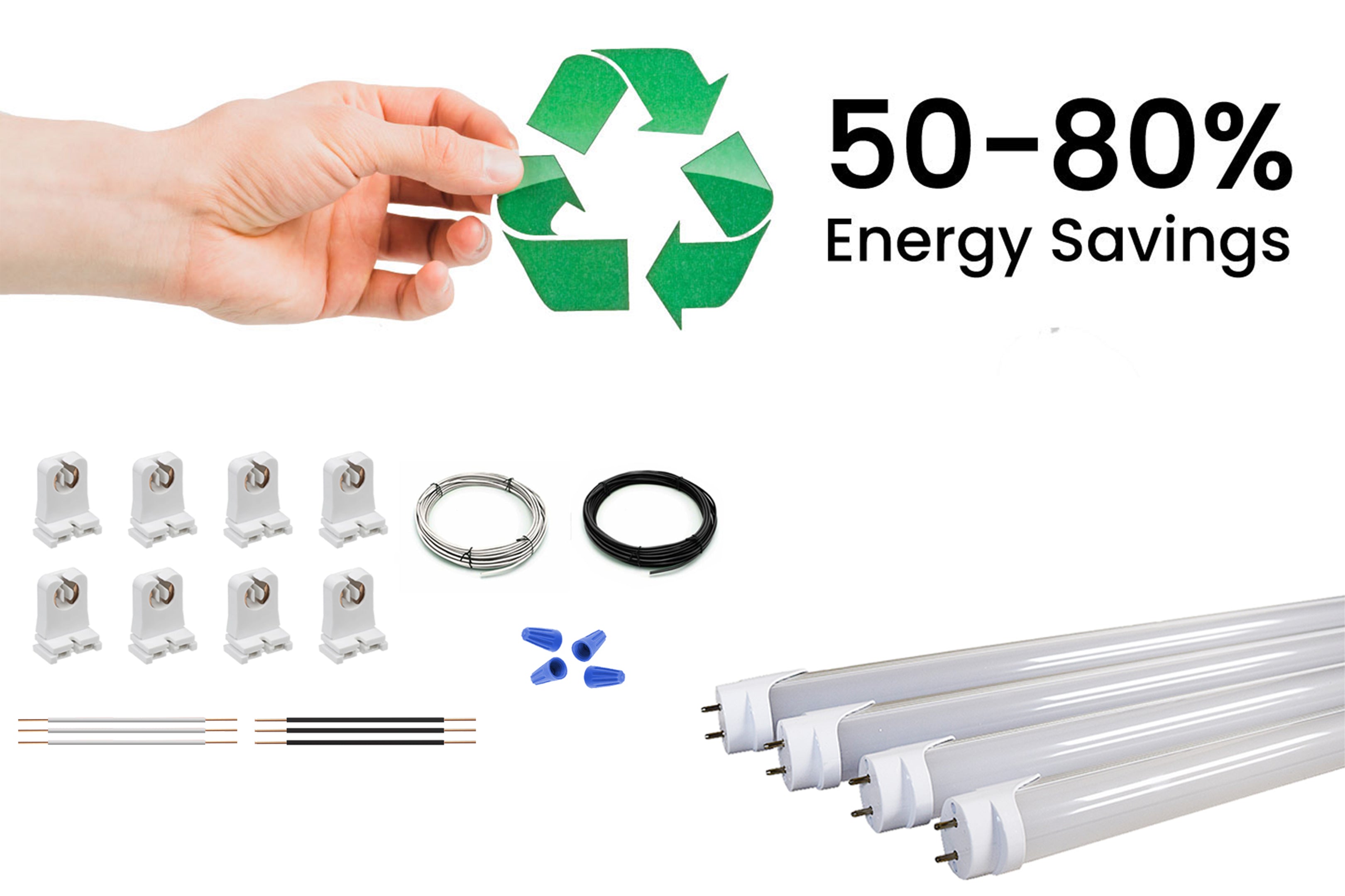 48-Watt 4 ft. Linear LED Tube Light Bulb Retrofit Conversion Kit Replaces 8  ft. T8 T12 Fluorescent Bulb 7200 Lumen 5000K